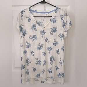 JOIE Floral Short Sleeves V Neck Linen Top Size M